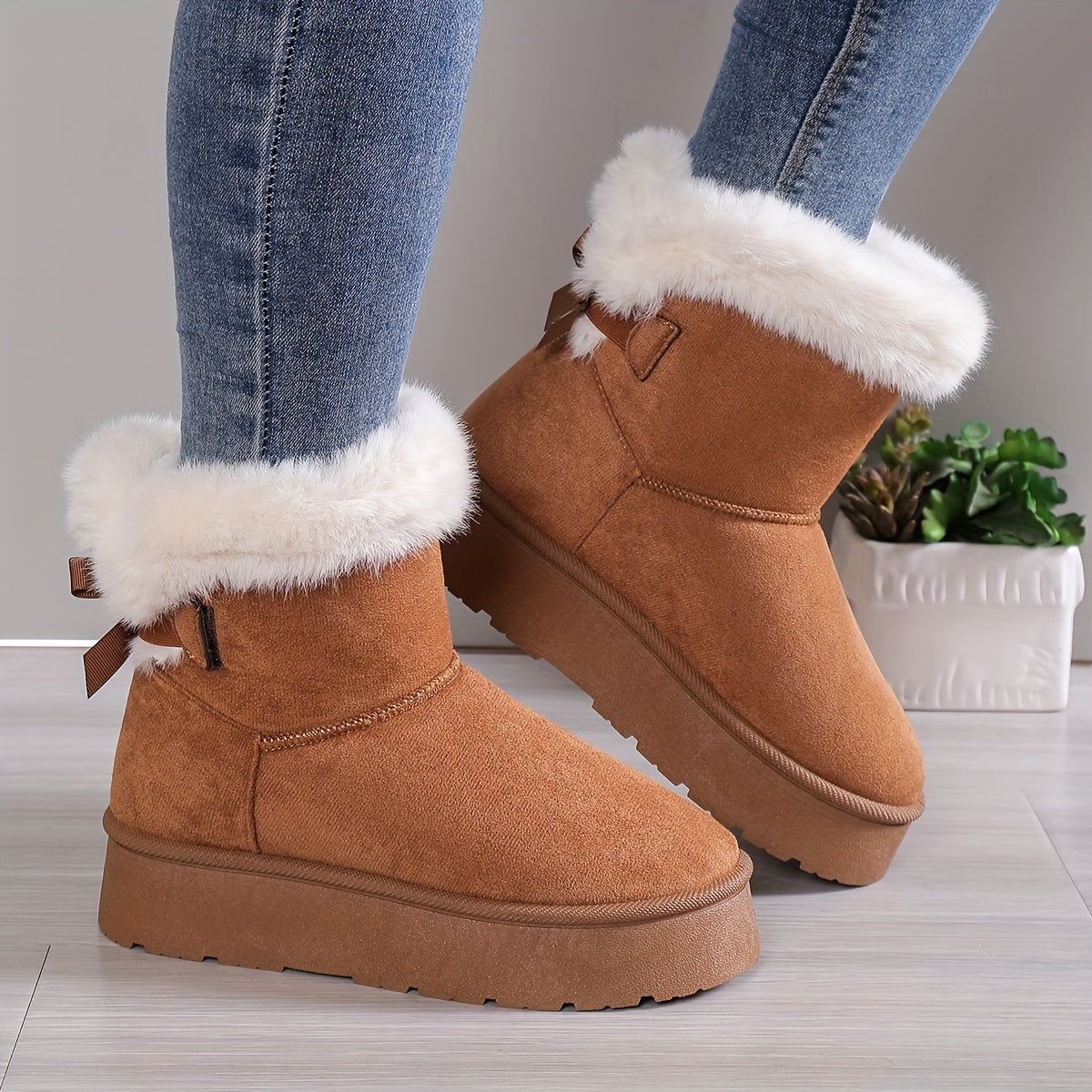 Livia Thermo Laarzen | Warme Pluche Boots met Strik
