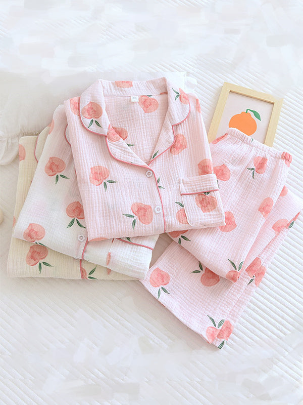 Pink Peaches Katoenen Pyjama Set - Fris, Stijlvol en Comfortabel