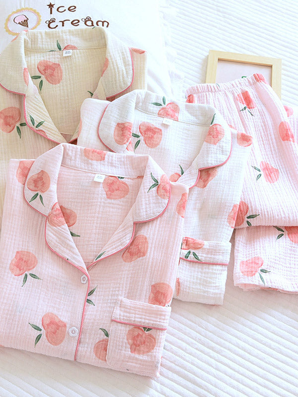 Pink Peaches Katoenen Pyjama Set - Fris, Stijlvol en Comfortabel