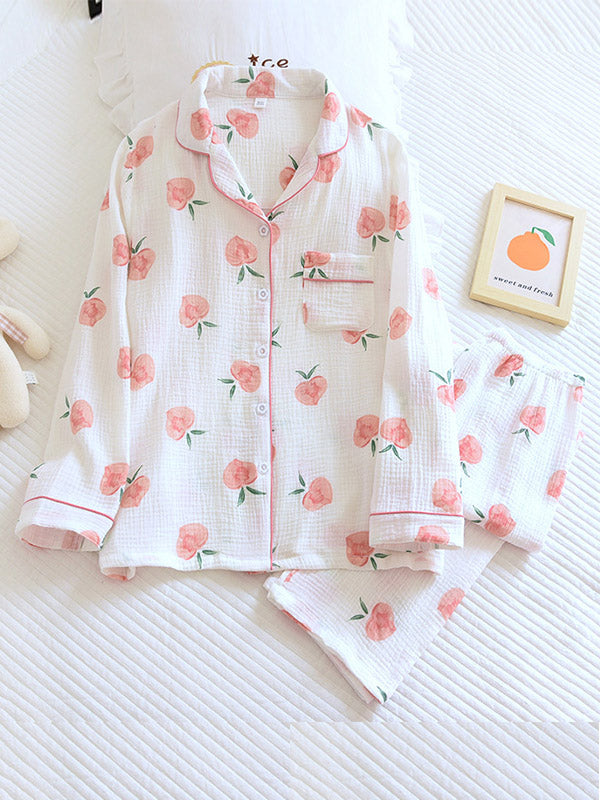 Pink Peaches Katoenen Pyjama Set - Fris, Stijlvol en Comfortabel