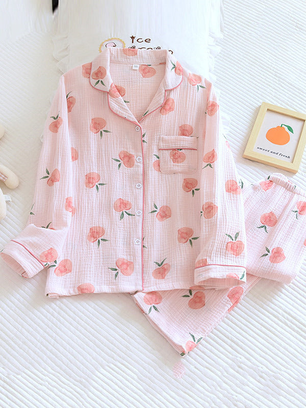 Pink Peaches Katoenen Pyjama Set - Fris, Stijlvol en Comfortabel