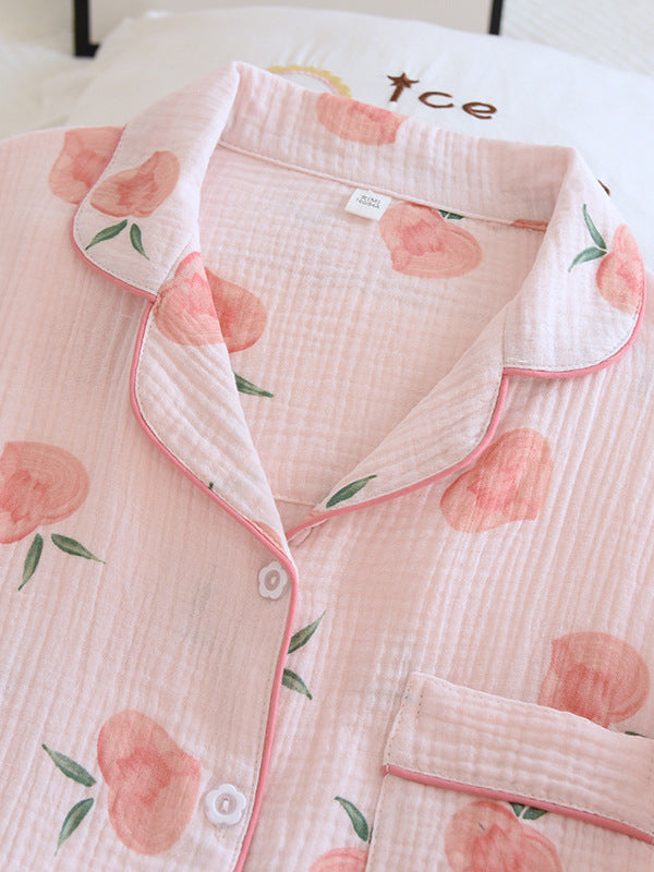 Pink Peaches Katoenen Pyjama Set - Fris, Stijlvol en Comfortabel