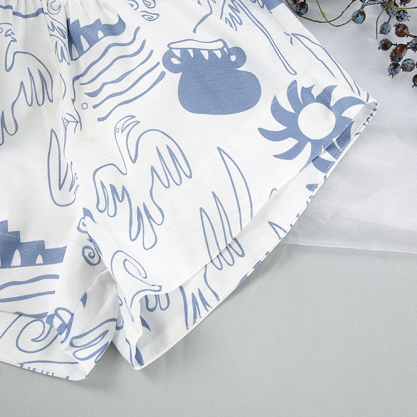 Nora Luchtige Comfortabele Set van Katoen-Linnen met Oceanische Print