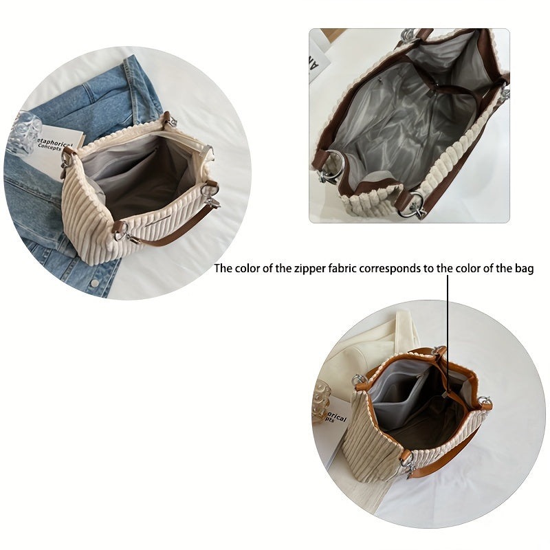 Eva Luxe Velours Côtelé Handtas – Elegant & Ruim met Gouden Ketting