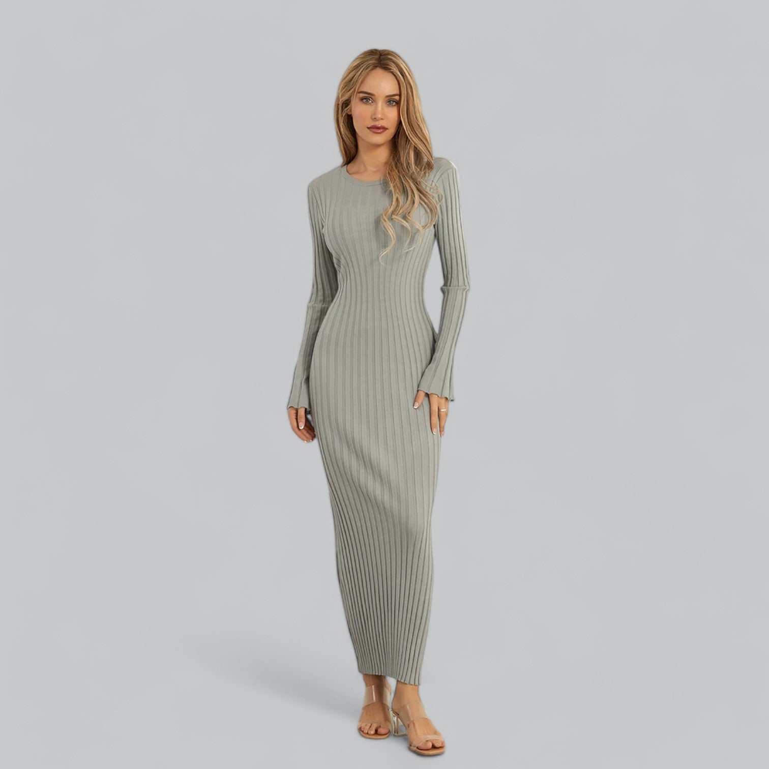 Aurora - Elegant Lace-Up Maxi Jurk met Fluwelen Ribstructuur