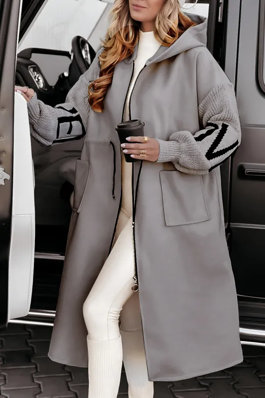 Noor - Casual Hooded Jacket met Gebreide Mouwen en Patchwork Design