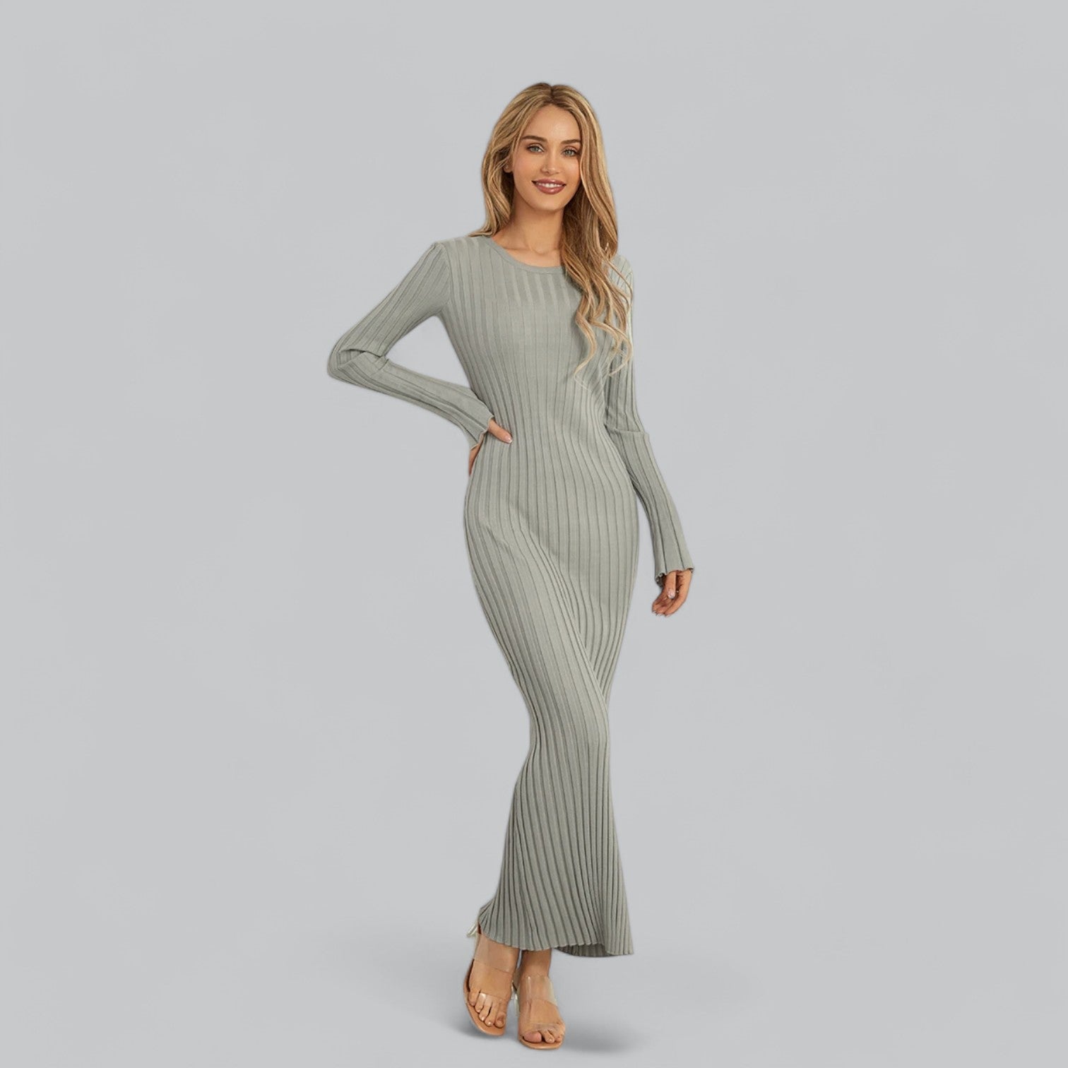 Aurora - Elegant Lace-Up Maxi Jurk met Fluwelen Ribstructuur