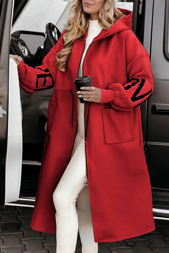 Noor - Casual Hooded Jacket met Gebreide Mouwen en Patchwork Design