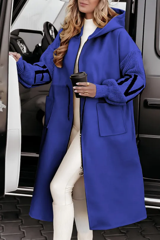 Noor - Casual Hooded Jacket met Gebreide Mouwen en Patchwork Design