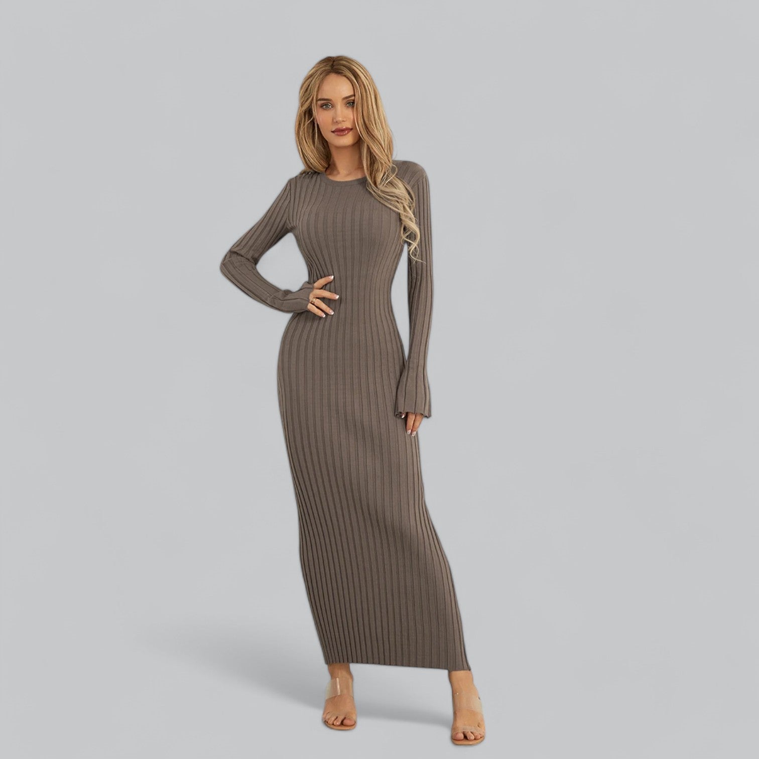 Aurora - Elegant Lace-Up Maxi Jurk met Fluwelen Ribstructuur
