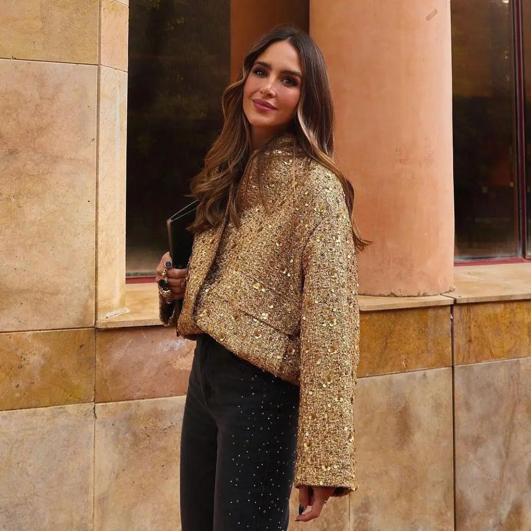 Camille Luxe Paillettenjack met Structuur en Voorzakken