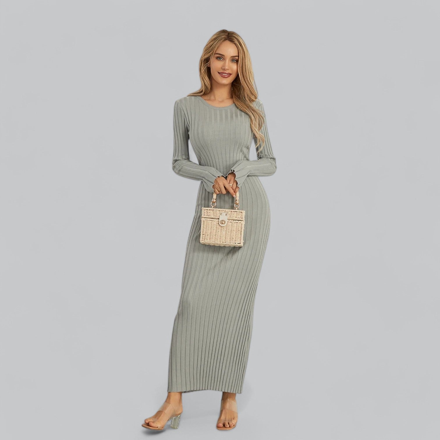 Aurora - Elegant Lace-Up Maxi Jurk met Fluwelen Ribstructuur