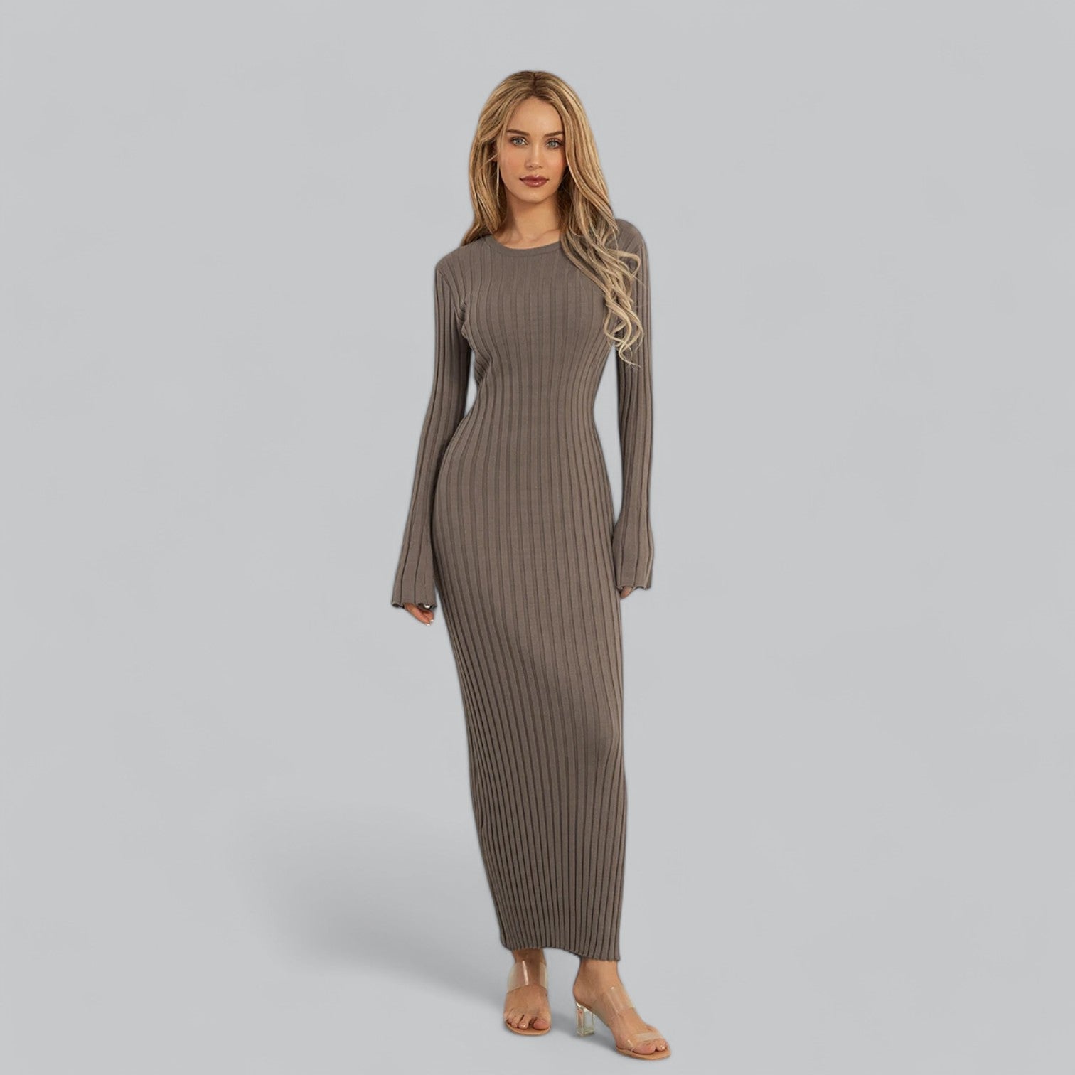 Aurora - Elegant Lace-Up Maxi Jurk met Fluwelen Ribstructuur