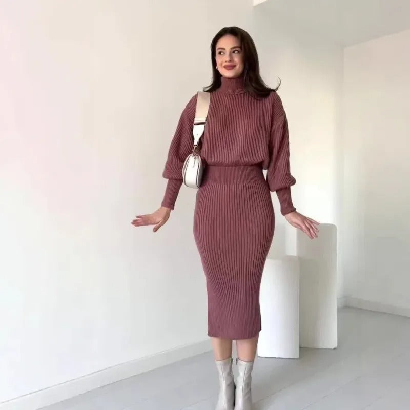Cleo - Geribde Sweaterjurk - Elegant Chic - Getailleerde Pasvorm