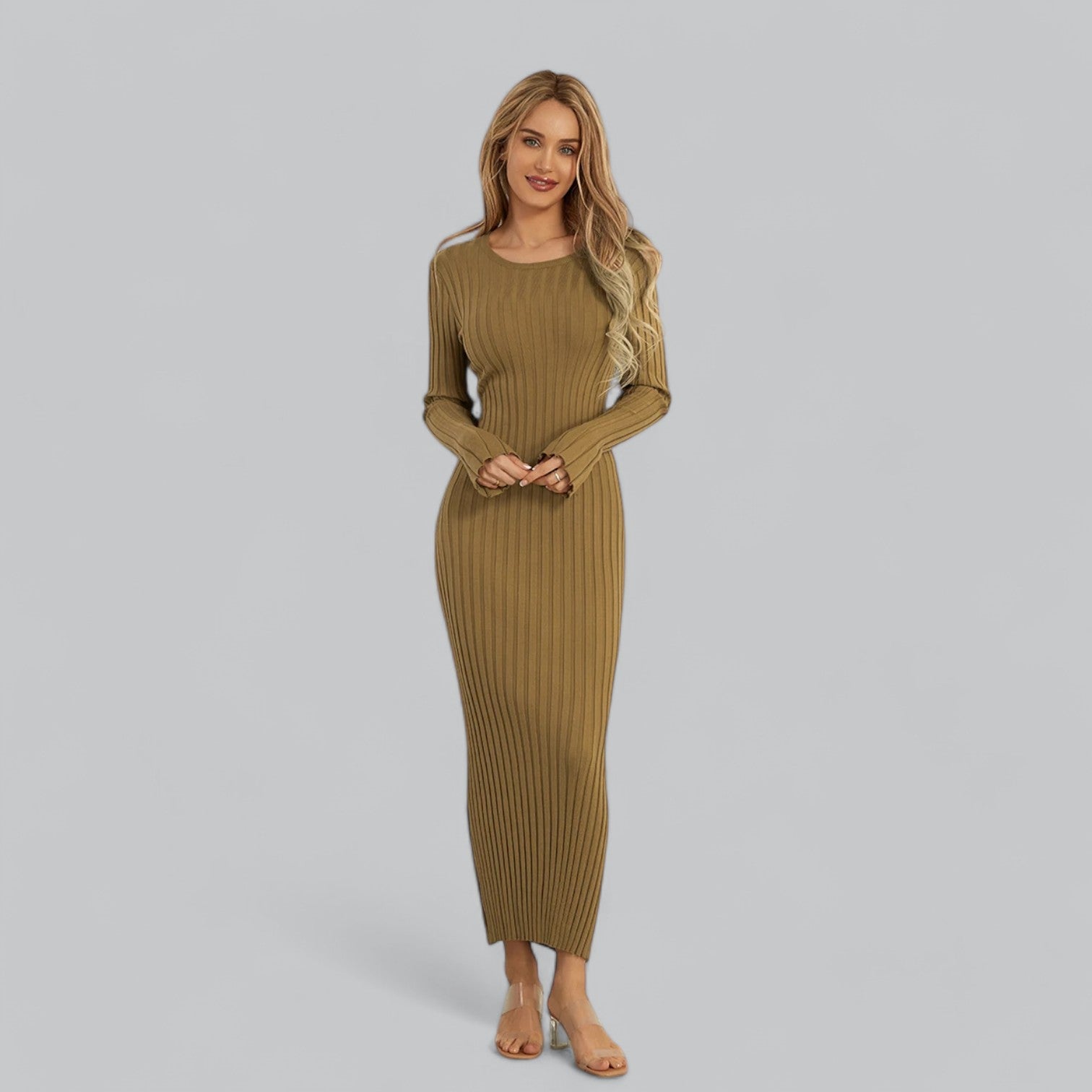 Aurora - Elegant Lace-Up Maxi Jurk met Fluwelen Ribstructuur