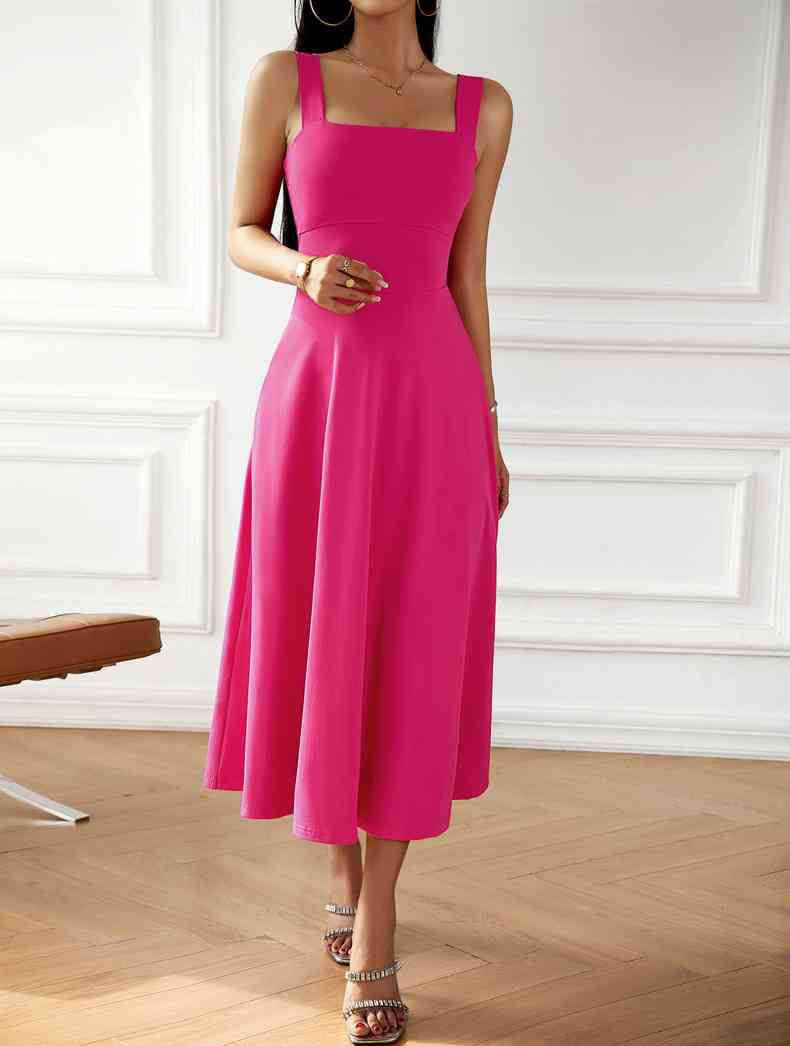 Isabelle Elegant Midi Dress with Square Neckline and Bow Detail