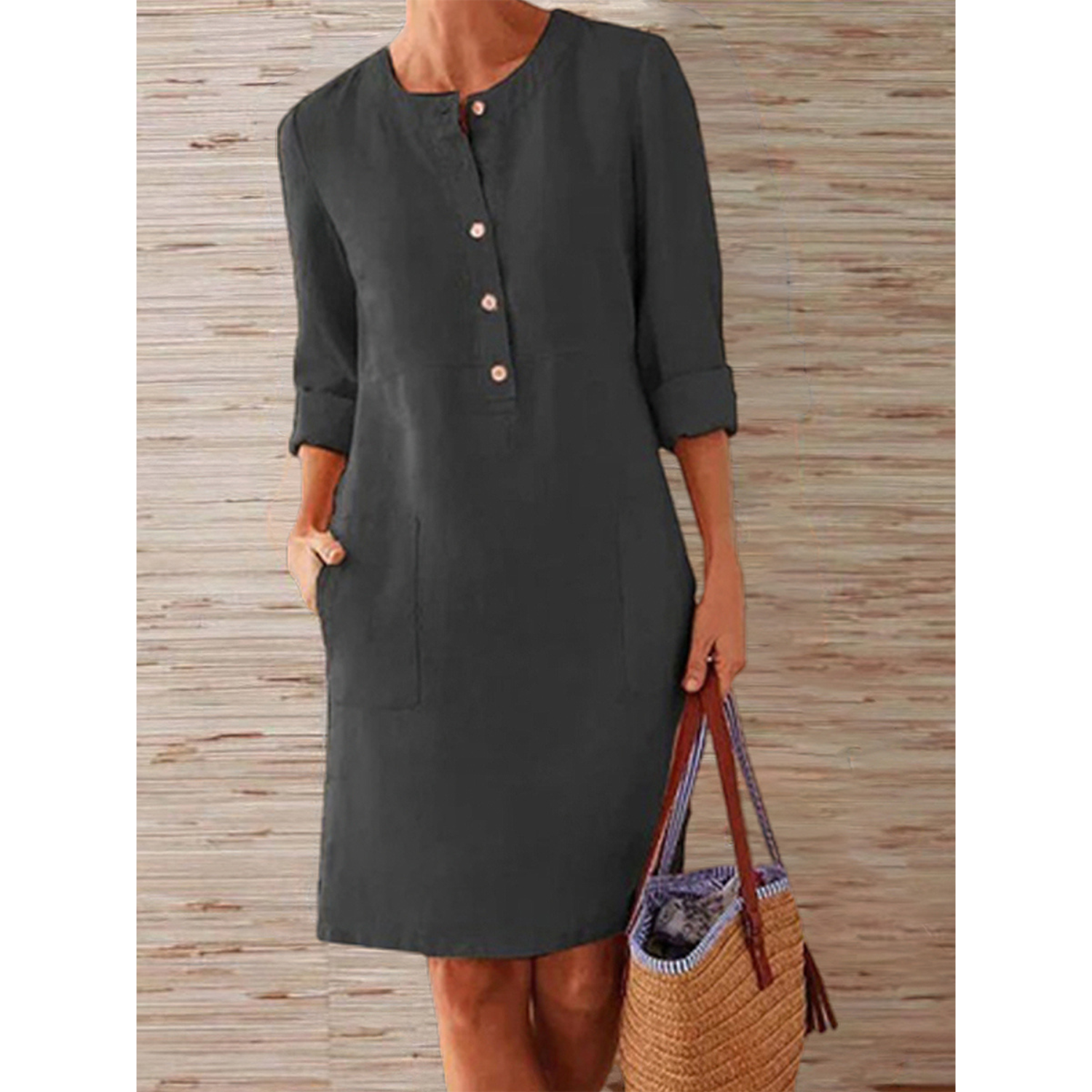 Nora – Comfortabele Luchtige Linnen Jurk met Knoopsluiting en Casual Fit