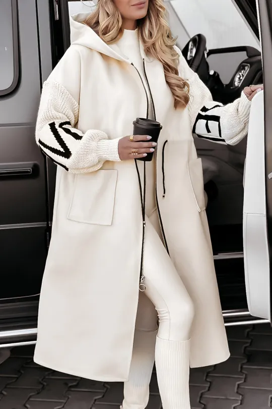 Noor - Casual Hooded Jacket met Gebreide Mouwen en Patchwork Design