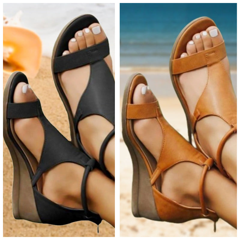 Anne Comfortabele Leren Sandalen met Sleehak en Orthopedische Ondersteuning