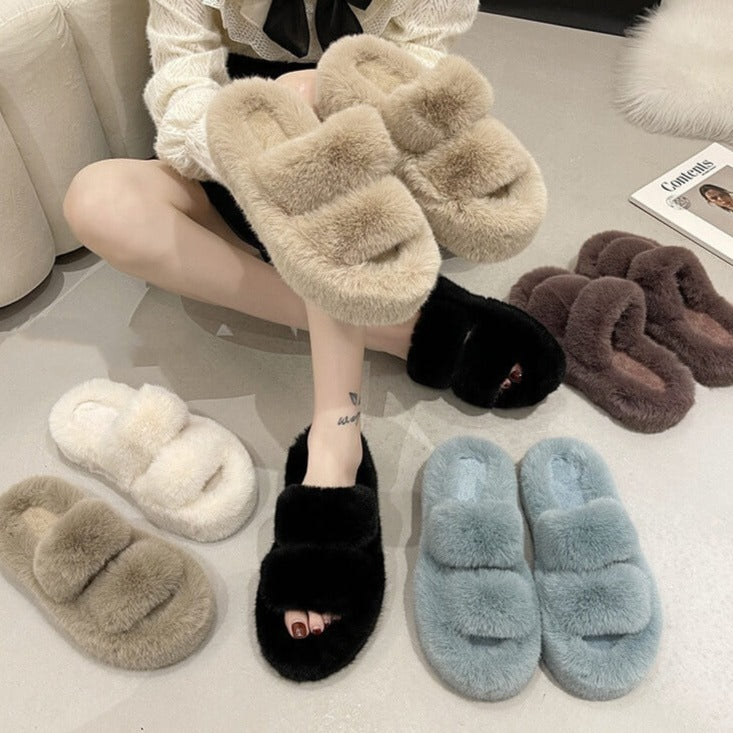Tessa Luxe Faux Fur Slippers - Comfortable and Trendy Slippers for Home and Outdoors