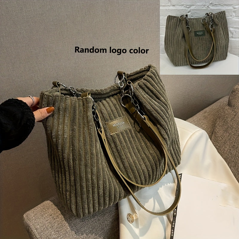 Eva Luxe Velours Côtelé Handtas – Elegant & Ruim met Gouden Ketting