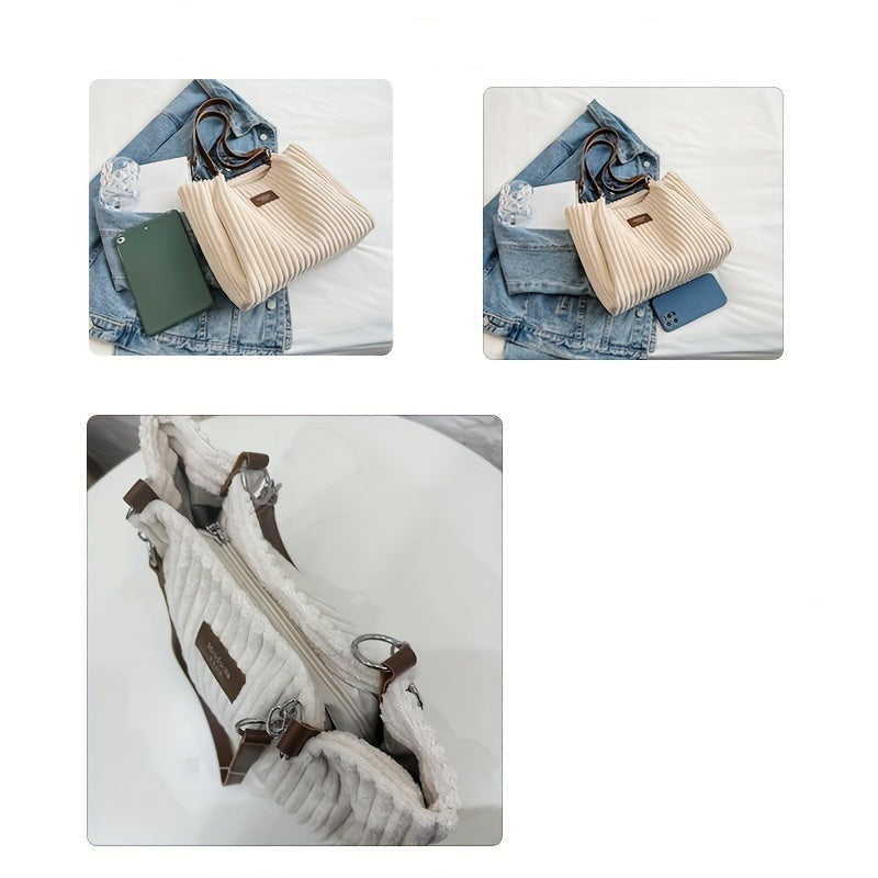 Eva Luxe Velours Côtelé Handtas – Elegant & Ruim met Gouden Ketting