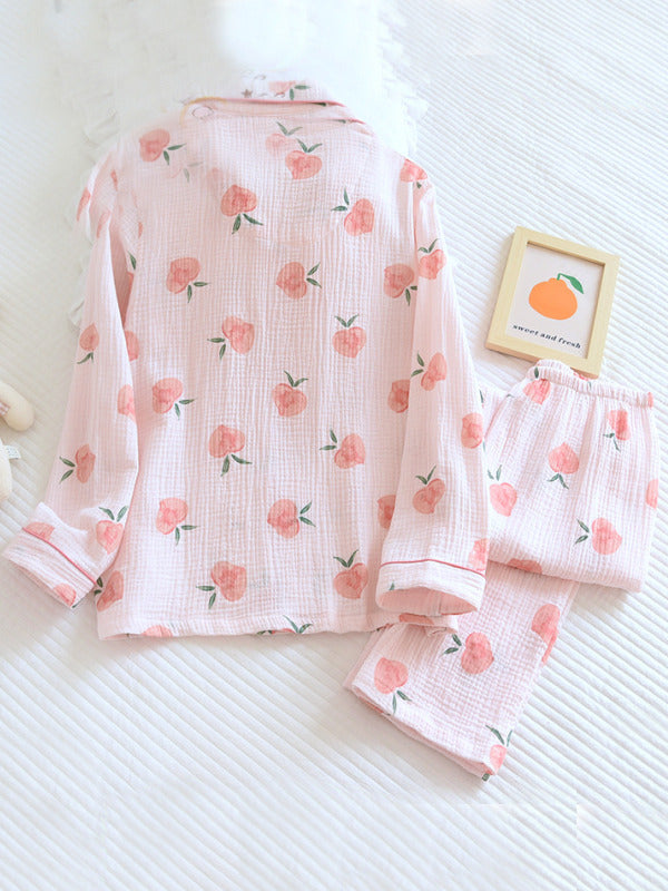 Pink Peaches Katoenen Pyjama Set - Fris, Stijlvol en Comfortabel