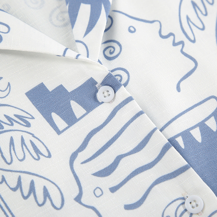 Nora Luchtige Comfortabele Set van Katoen-Linnen met Oceanische Print