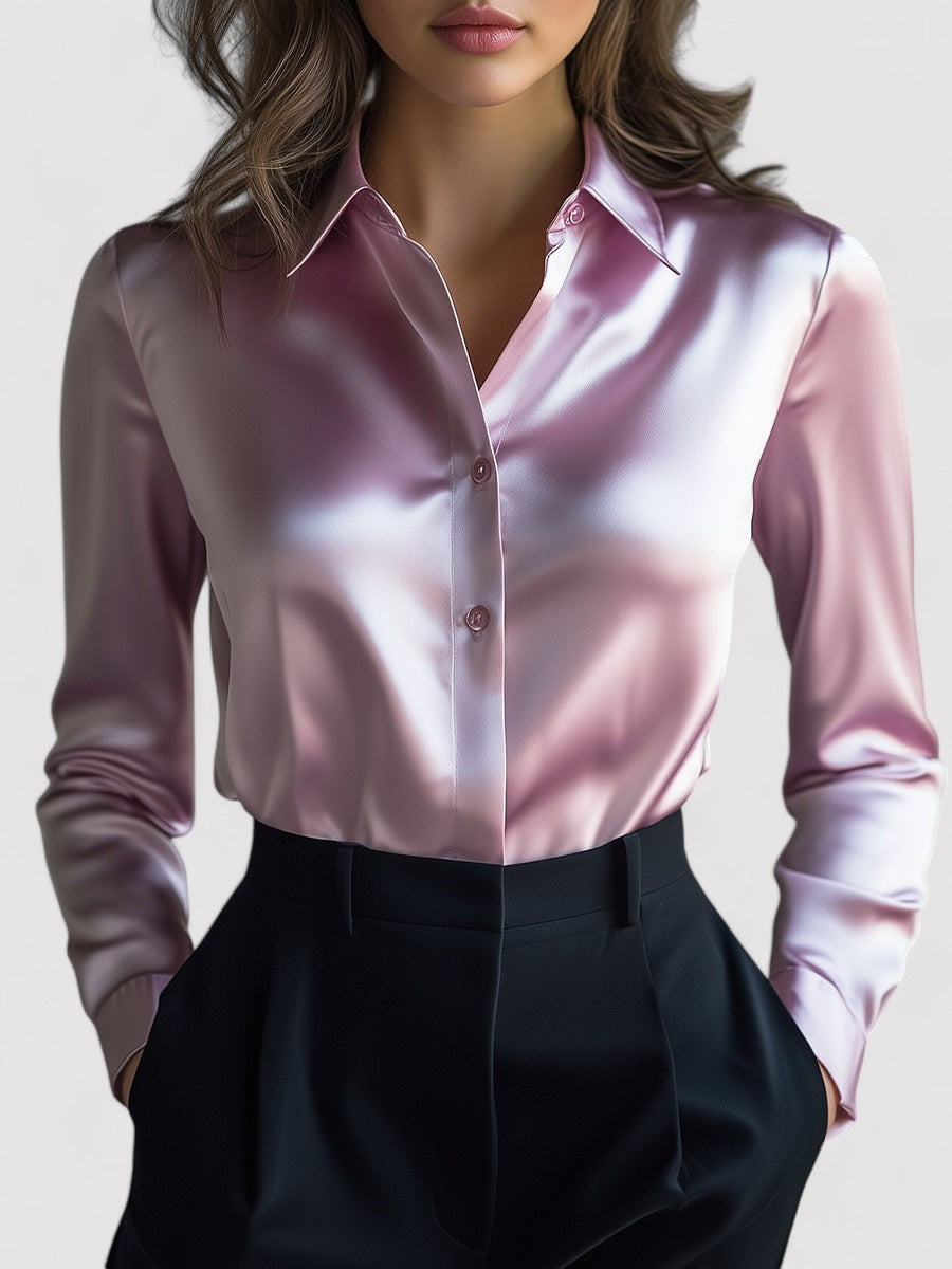 Emma Zachte Satijnen Blouse met Lange Mouwen