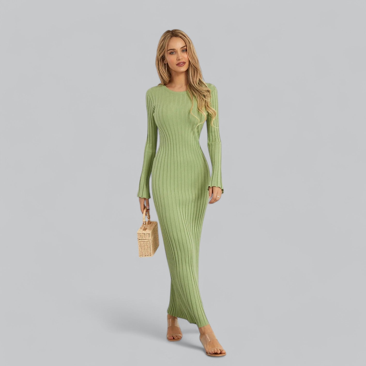 Aurora - Elegant Lace-Up Maxi Jurk met Fluwelen Ribstructuur