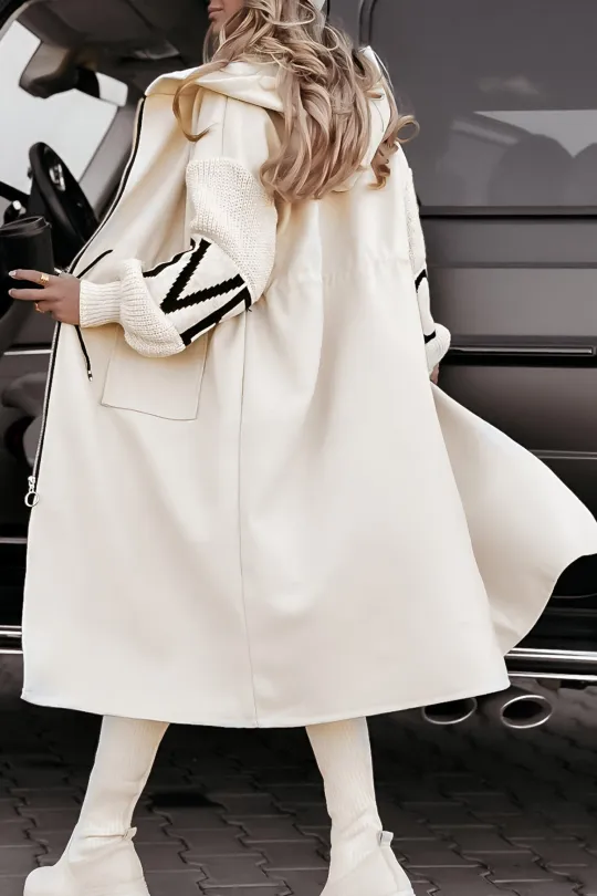 Noor - Casual Hooded Jacket met Gebreide Mouwen en Patchwork Design