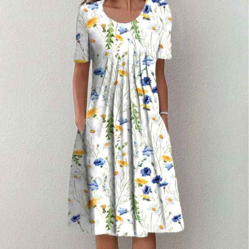 Sophia Elegante Bloemen Midi Jurk – Comfortabel & Stijlvol