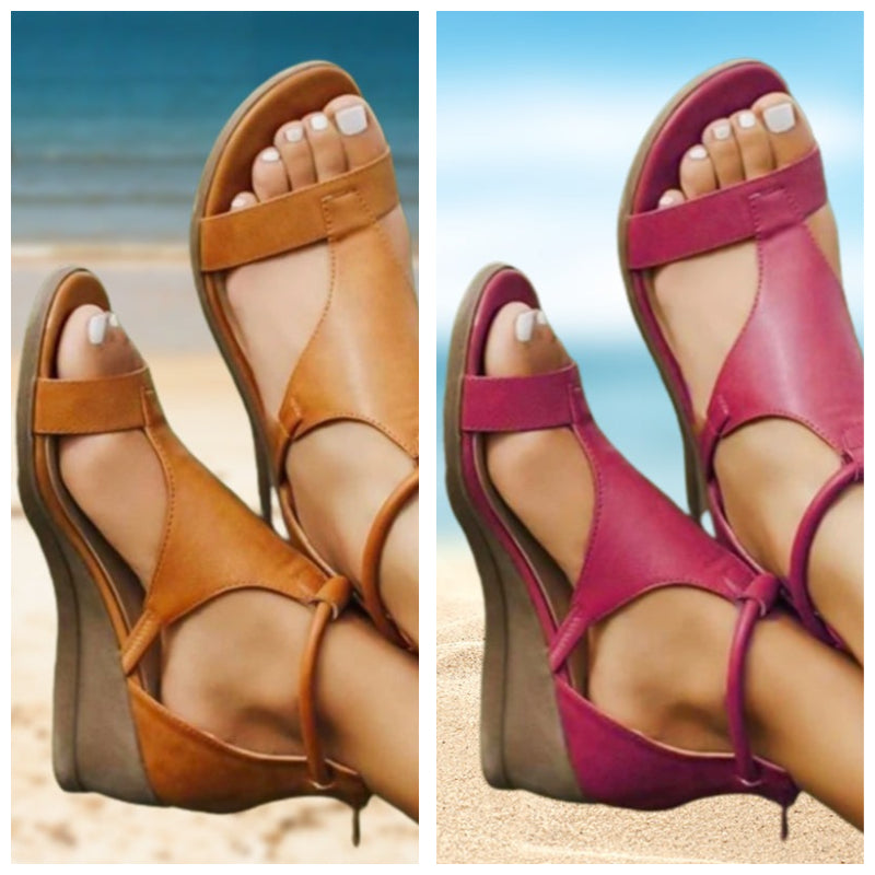 Anne Comfortabele Leren Sandalen met Sleehak en Orthopedische Ondersteuning