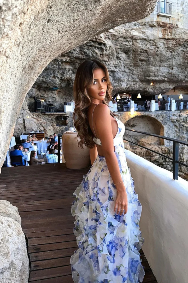 Liana – Elegante Luchtige Maxi Jurk met Bloemenprint en Ruffles
