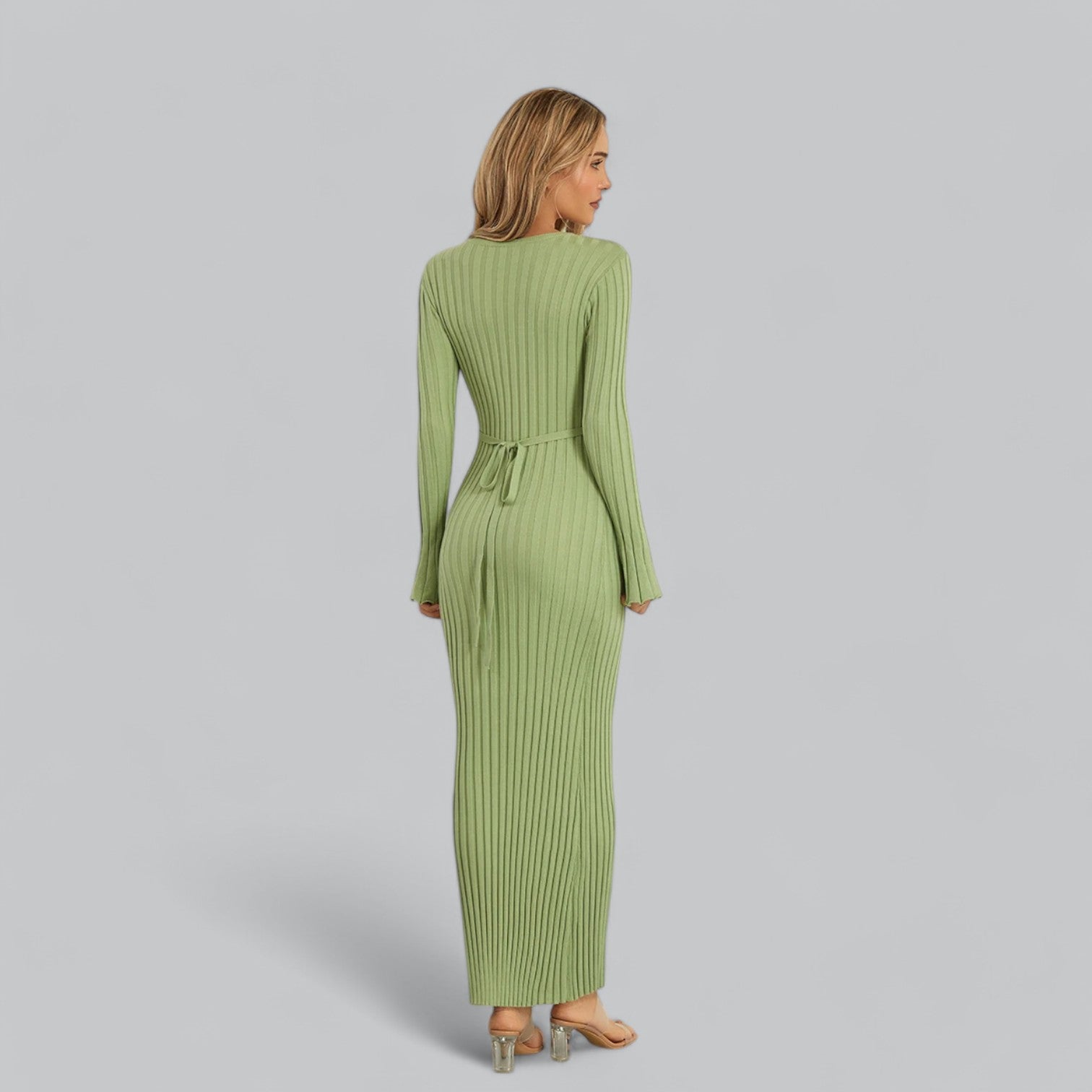 Aurora - Elegant Lace-Up Maxi Jurk met Fluwelen Ribstructuur