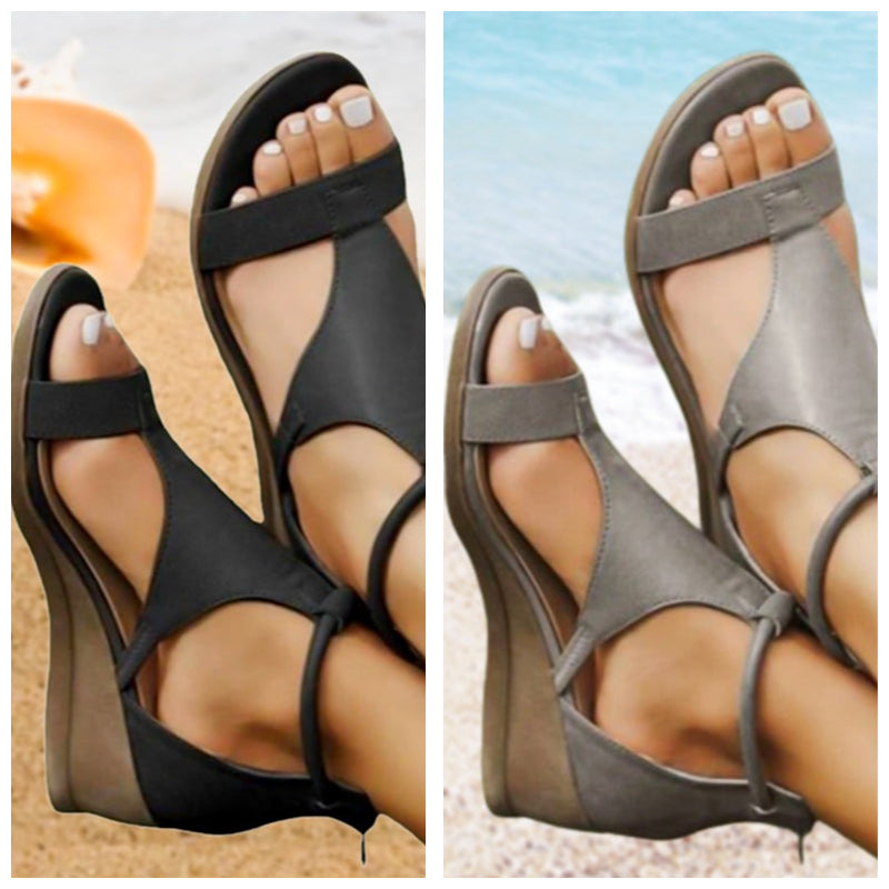 Anne Comfortabele Leren Sandalen met Sleehak en Orthopedische Ondersteuning