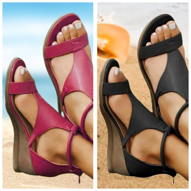 Anne Comfortabele Leren Sandalen met Sleehak en Orthopedische Ondersteuning