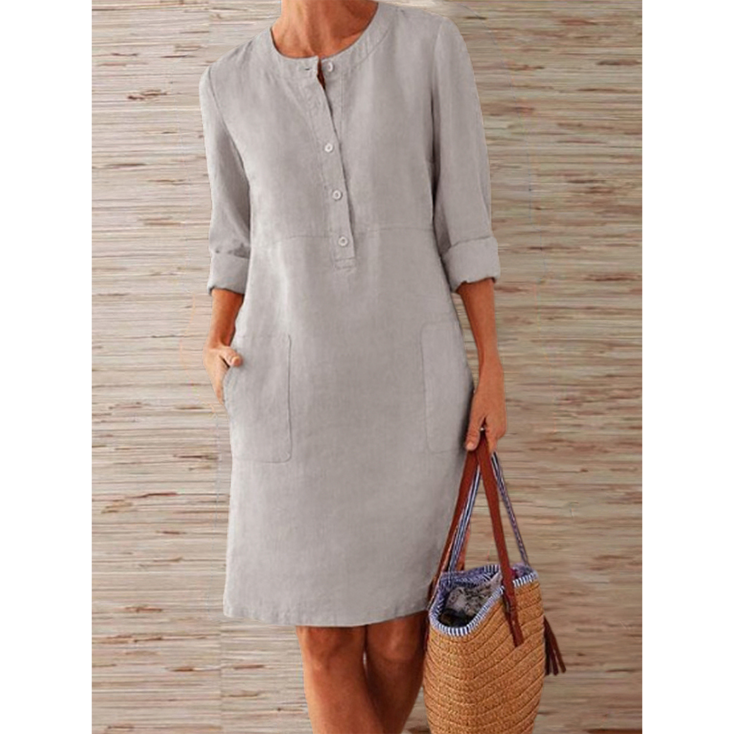 Nora – Comfortabele Luchtige Linnen Jurk met Knoopsluiting en Casual Fit