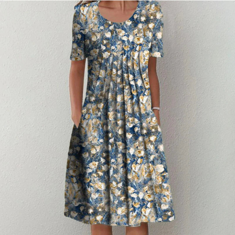 Sophia Elegante Bloemen Midi Jurk – Comfortabel & Stijlvol