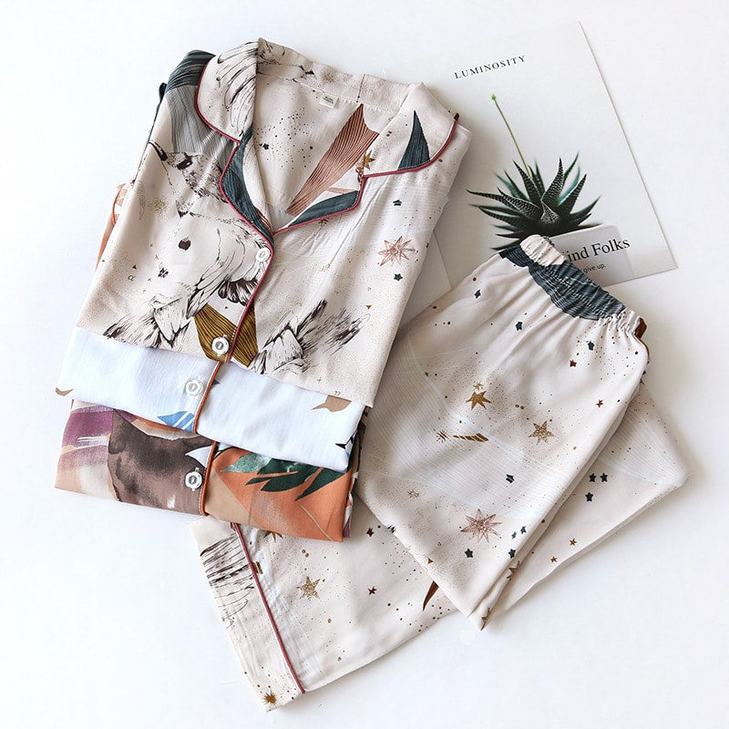 Luna Viscose Pyjama Set met Motief voor de Mid-season