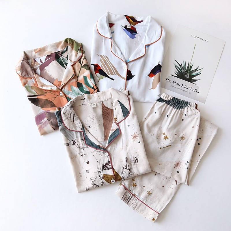 Luna Viscose Pyjama Set met Motief voor de Mid-season
