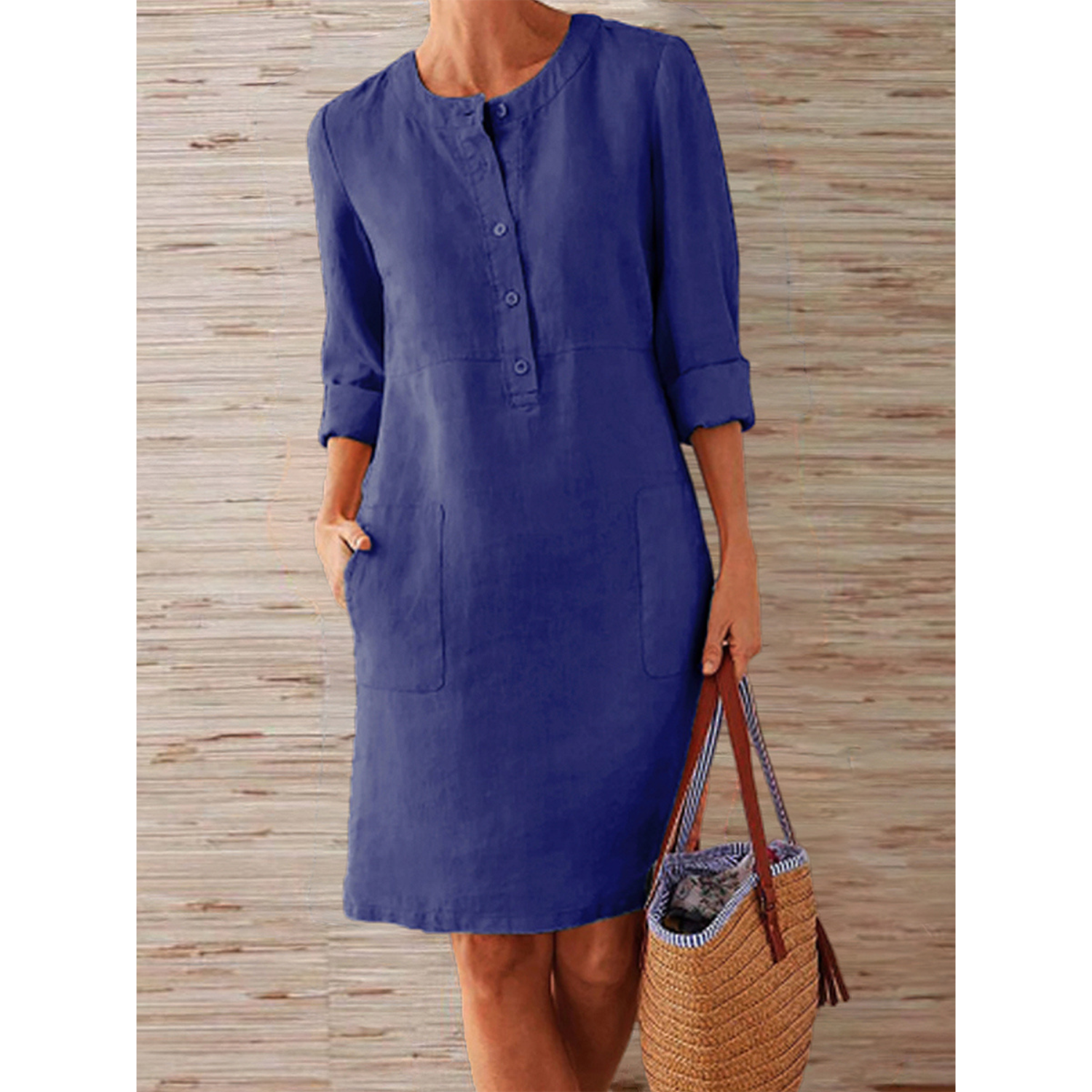 Nora – Comfortabele Luchtige Linnen Jurk met Knoopsluiting en Casual Fit