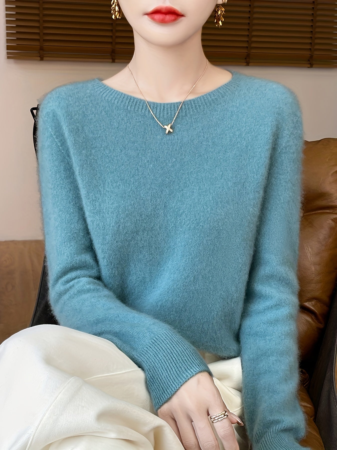 Noa - Wool Shearling Pullover - Elegant & Comfortabel - Met Crew Neck