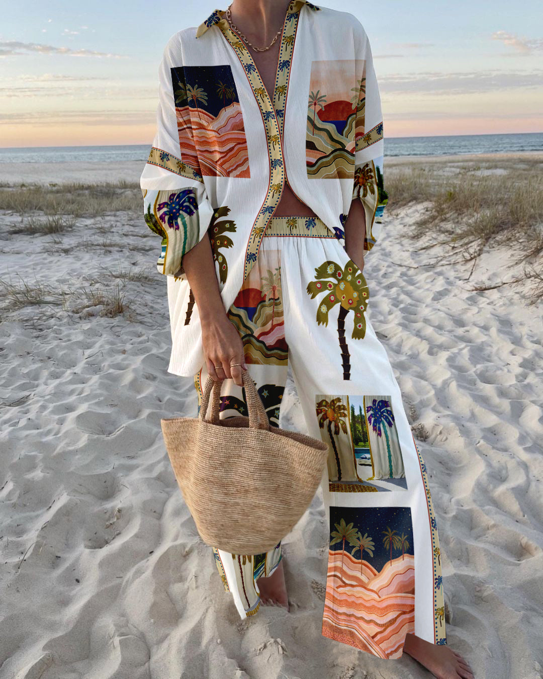 Noa – Comfortabele Luchtige Strandset met Tropische Print van Katoenmix
