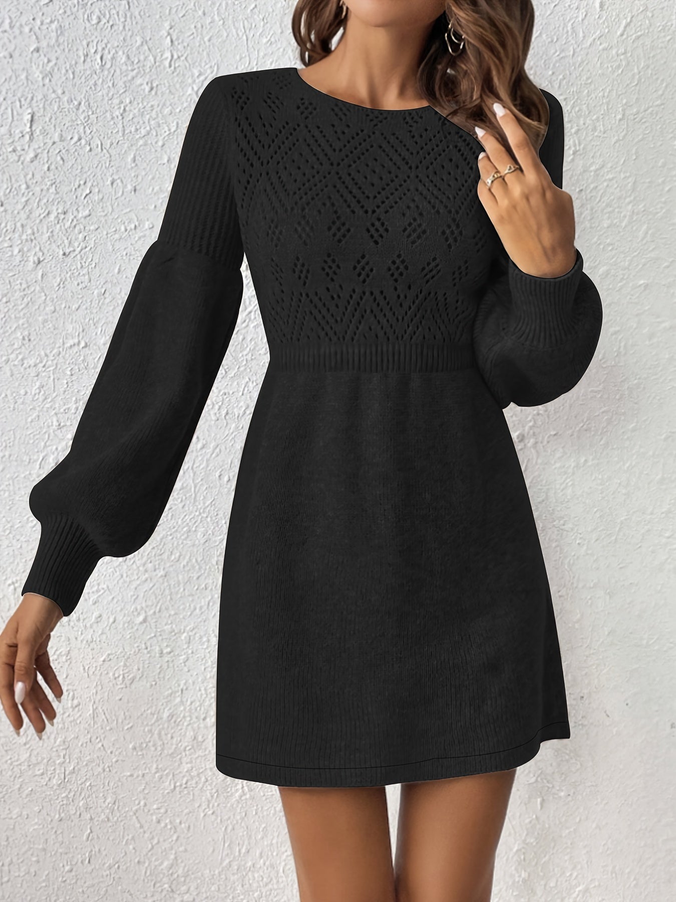 Eliza - Jurk met Eyelet Detail - Elegante A-Lijn & Getailleerde Pasvorm
