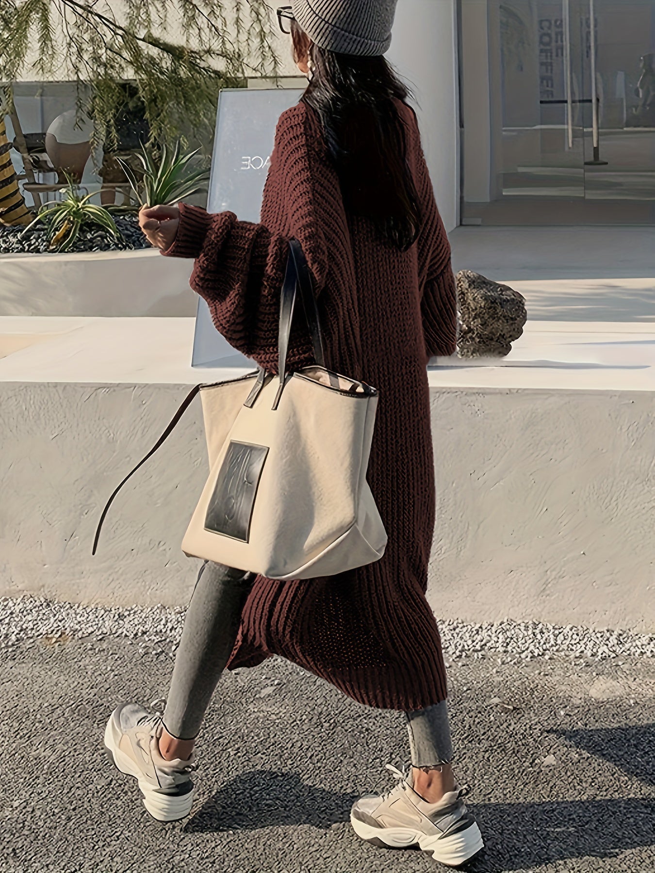 Sofie - Lange Gebreide Cardigan met Patchzakken - Stijlvol & Comfortabel