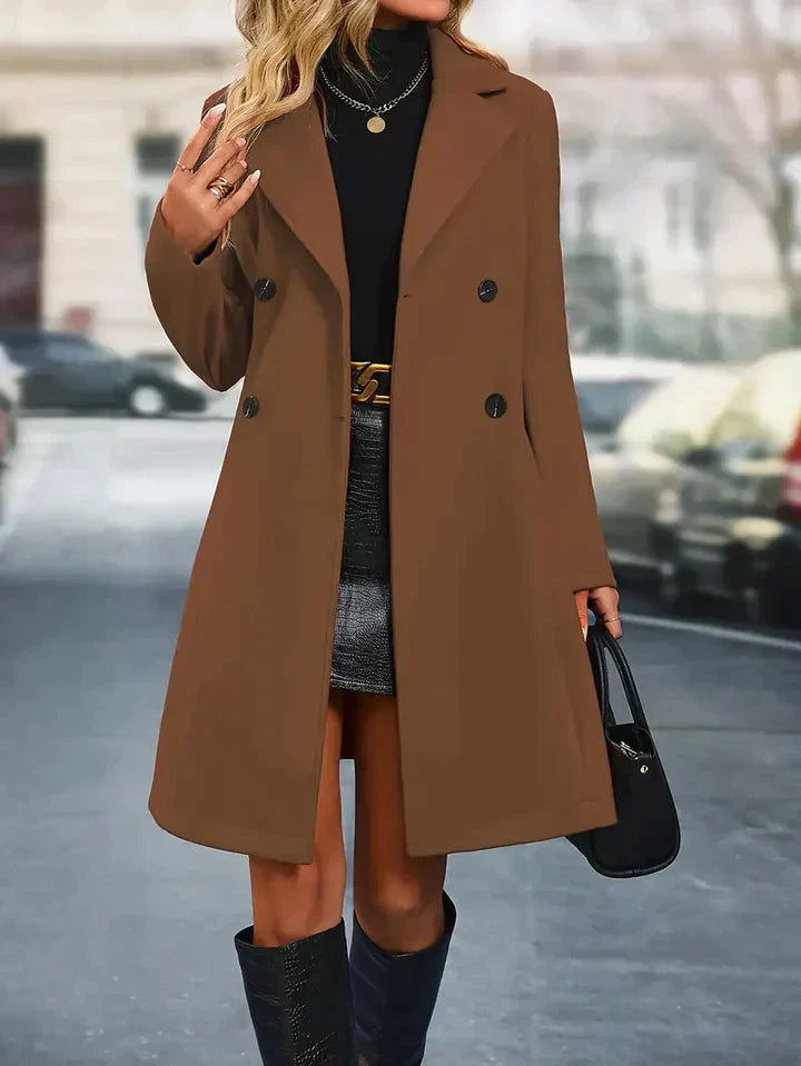 Olivia Elegante Dubbelgeknoopte Lange Jas