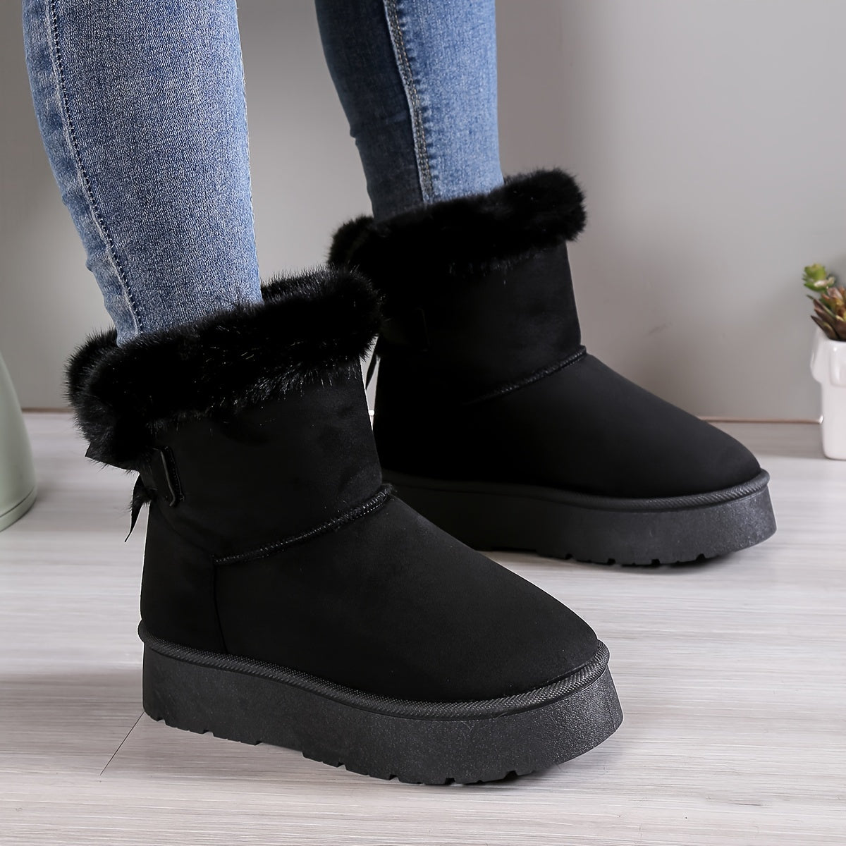 Livia Thermo Laarzen | Warme Pluche Boots met Strik