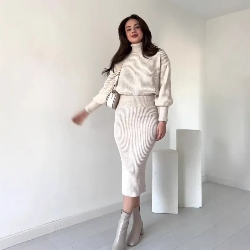 Cleo - Geribde Sweaterjurk - Elegant Chic - Getailleerde Pasvorm