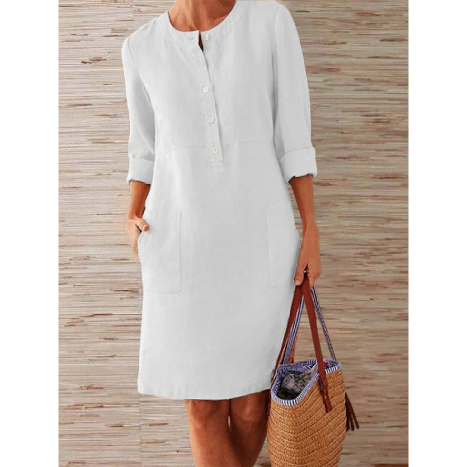 Nora – Comfortabele Luchtige Linnen Jurk met Knoopsluiting en Casual Fit